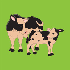 Cow graphic icon. Cow black silhouette isolated on white background. Vector illustration.Set of cows. Black silhouette cow isolated on white. Hand drawn vector illustration.