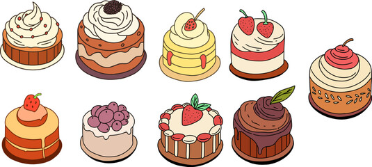 a set of cake simple illustration vector