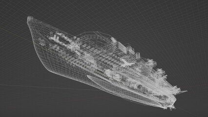 航空母艦龍驤 3D CG ワイヤーフレーム透過画像