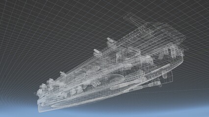航空母艦龍驤 3D CG ワイヤーフレーム透過画像