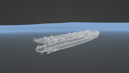 航空母艦龍驤 3D CG ワイヤーフレーム透過画像