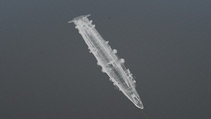 航空母艦龍驤 3D CG ワイヤーフレーム透過画像