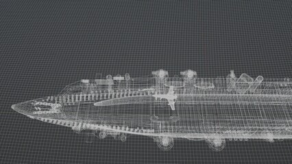 航空母艦龍驤 3D CG ワイヤーフレーム透過画像