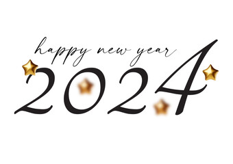 Happy new 2024 year Elegant gold text. Minimal text template with 3D stars