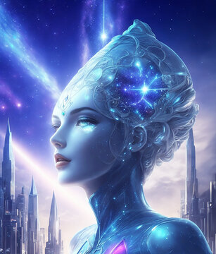 Planets of the Pleiades, プレアデス, a fictional person, illustration art, Generative AI