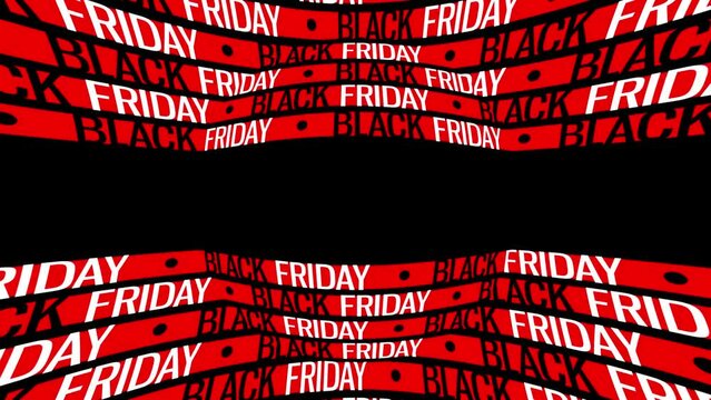 black friday with many text bars red on black background. With sphere effect in middle of the screen