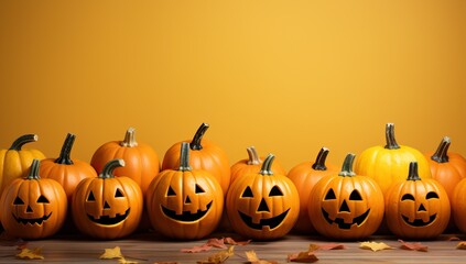 Halloween pumpkins on orange background