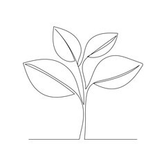 Continuous one line Plant growth tree outline vector art illustration