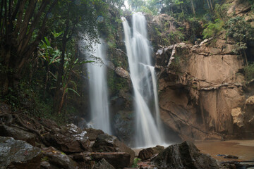Landscape of Mok Fa Waterfall is Famous and Nature Beautiful waterfall in Mae Tang Chiang Mai...