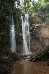 Landscape of Mok Fa Waterfall is Famous and Nature Beautiful waterfall in Mae Tang Chiang Mai Thailand - Travel Park and Outdoor 