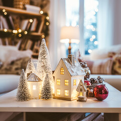 Christmas toy house home decor, country cottage style house decoration for an English countryside home, winter holiday celebration and festive atmosphere, Merry Christmas and Happy Holidays - obrazy, fototapety, plakaty