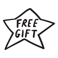 Free gift. Outline graphic design. Star icon. Lettering. Vector illustration on white background.