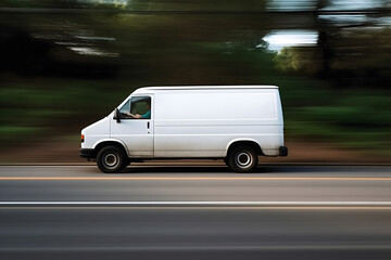Fototapeta premium fast-moving white delivery van on the road