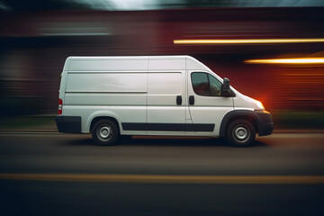 fast-moving white delivery van on the road