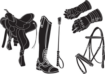 Leather Fetish Whip - Horse Riding Accessory Line Art, Equestrian Icons for Online Shop - Horse Riding Equipment Silhouette, Outline Style Horse Riding Accessories