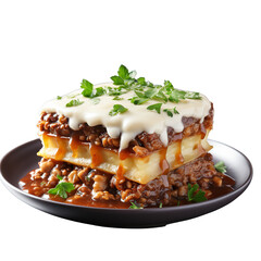 Moussaka, isolated on transparent background cutout.