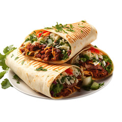 Burritos, isolated on transparent background cutout.