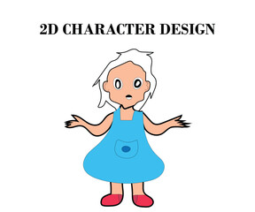 Surprised little girl 2d Cartoon Character design with Vector illustration