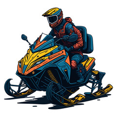 Snow Adventure: An Artistic Illustration Of A Playful Snowmobile