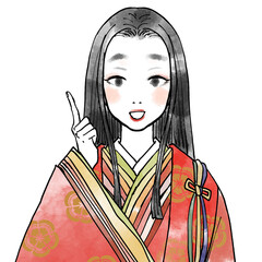 指さしポーズをする平安時代の女性貴族
