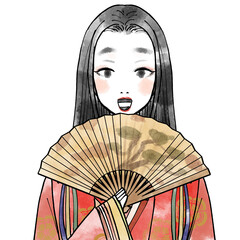 お歯黒を見せる平安時代の女性貴族