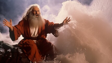 Moses parting the red sea in biblical scenery of the exodus