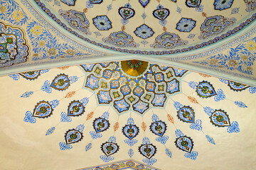 beautiful patterns in the world of Uzbek historical building in kiva golden Center surrounded by...
