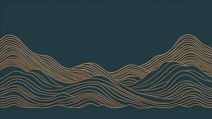 Japanese background with line wave pattern illustration . Abstract art banner with geometric pattern. Mountain and ocean object in oriental style. AI Generate - obrazy, fototapety, plakaty