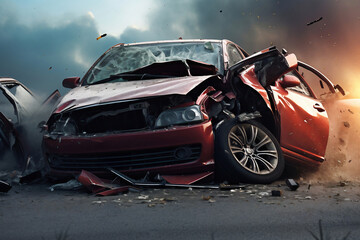 Fototapeta na wymiar Photo of a completely wrecked car after a severe accident