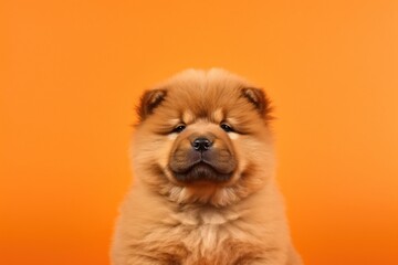  Cute chow chow puppy on orange background
