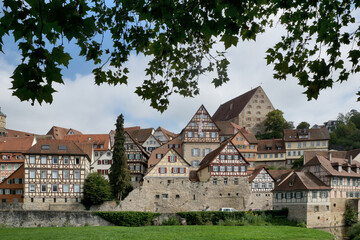 Fototapeta na wymiar Schwäbisch Hall, Germany, September 14th 2023: Old town with half-timbered houses