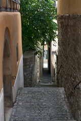 Schwäbisch Hall, Germany, September 14th 2023: narrow alley in the old town