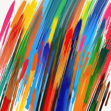 Multi Color Brush Strokes in Various Width and Parallel Painting on Canvas with Different Brushes