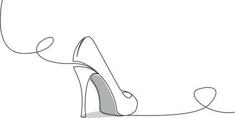 Continuous single line drawing of high heel shoe - obrazy, fototapety, plakaty