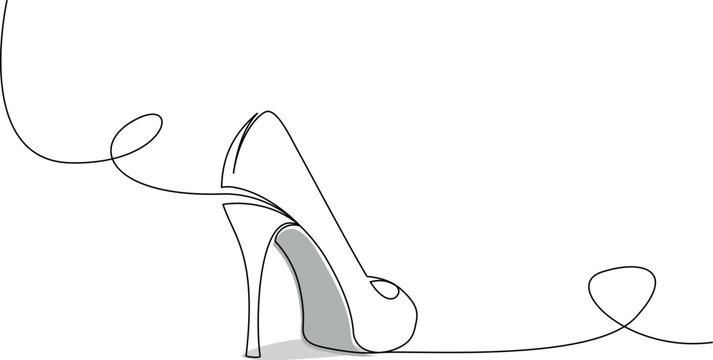 Continuous single line drawing of high heel shoe