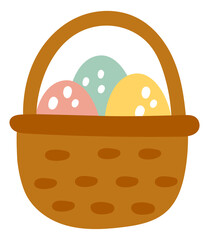 Cute basket with easter patterned eggs. Spring holiday gift