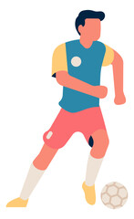 Moving man in kit with soccer ball. Sport athlete