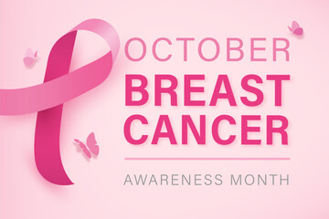 Woman breast cancer awareness month background with pink ribbon symbol decoration