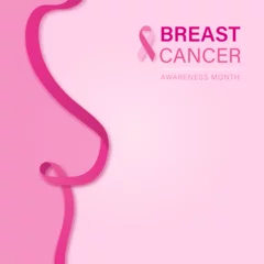 Zelfklevend Fotobehang Woman breast cancer awareness month background with pink ribbon symbol and copy space for text © Atstock Productions