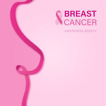Woman breast cancer awareness month background with pink ribbon symbol and copy space for text