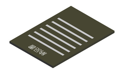 納品書（縦型・アイソメ置き・奥側右向き・書類・日本語・モノクロ・1枚）