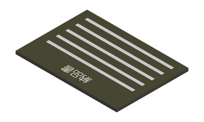 納品書（横型・アイソメ置き・奥側右向き・書類・日本語・モノクロ・1枚）