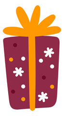 Cute gift box. Red holiday present with yellow ribbon