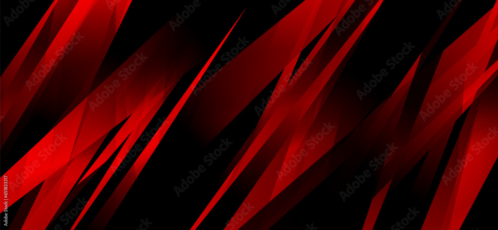 Poster black and red glossy stripes abstract hi-tech background. geometric vector design