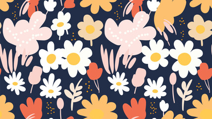 Abstract seamless pattern with cute hand drawn meadow flowers. Stylish natural background. Hand drawn design elements.  