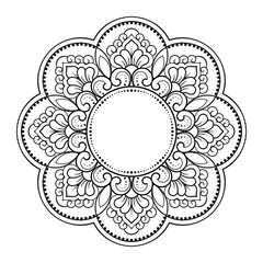 Frame in eastern tradition. Stylized with henna tattoos decorative pattern for decorating covers for book, notebook, casket, magazine, postcard and folder. Flower border in mehndi style.