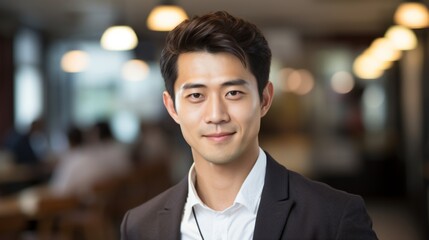 Korean businessman on blurred background. Generative AI