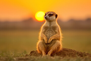 A meerkat perched on a rocky outcrop, gazing into the distance, as if contemplating the vastness of...