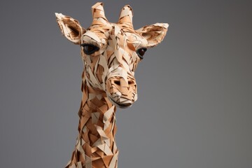 Naklejka premium A paper sculpture of a friendly giraffe, its long neck and distinctive spots recreated with folded newsprint