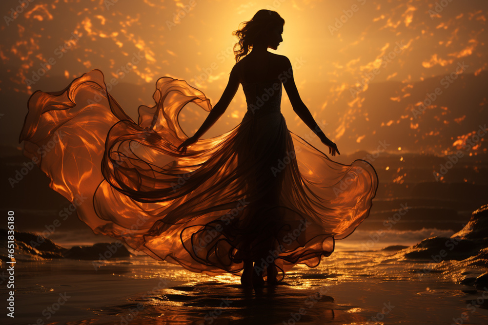 Leinwandbilder a fluid, sinuous silhouette that appears to be both a wave crashing against a shore and a dancer in 